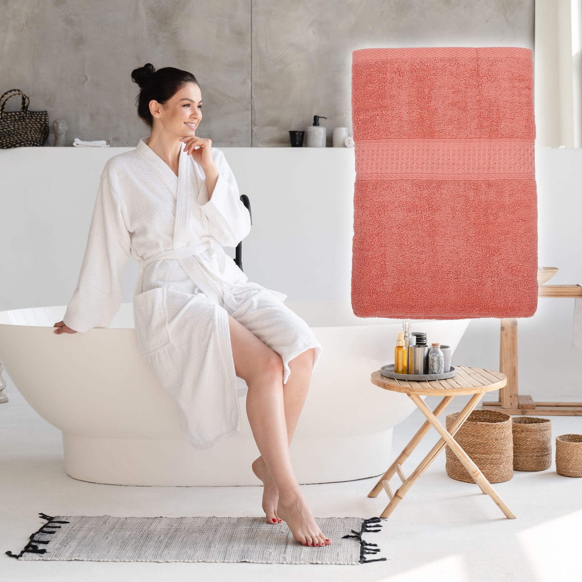 Unique Bargains 1 Pcs Cotton Bath Towel Plain Soft Absorbent Red