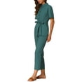 thumbnail image 4 of INSPIRE CHIC Women's Jumpsuit Short Sleeve Collared Button Down Tie Waist Cotton Cargo Jumpsuit L Blue Green, 4 of 5