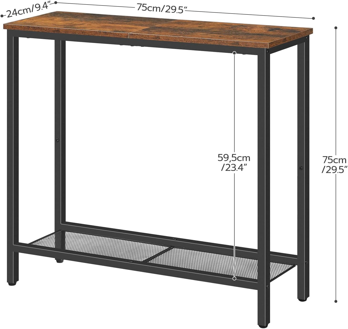 HOOBRO 29.5" 2 Tier Narrow Console Table Entryway Table Hallway Living Room Rustic Brown BF74XG01