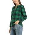 thumbnail image 4 of Unique Bargains Blouse Ample à Carreaux pour Femmes, Col Fendu, Manches Longues, 4 of 6