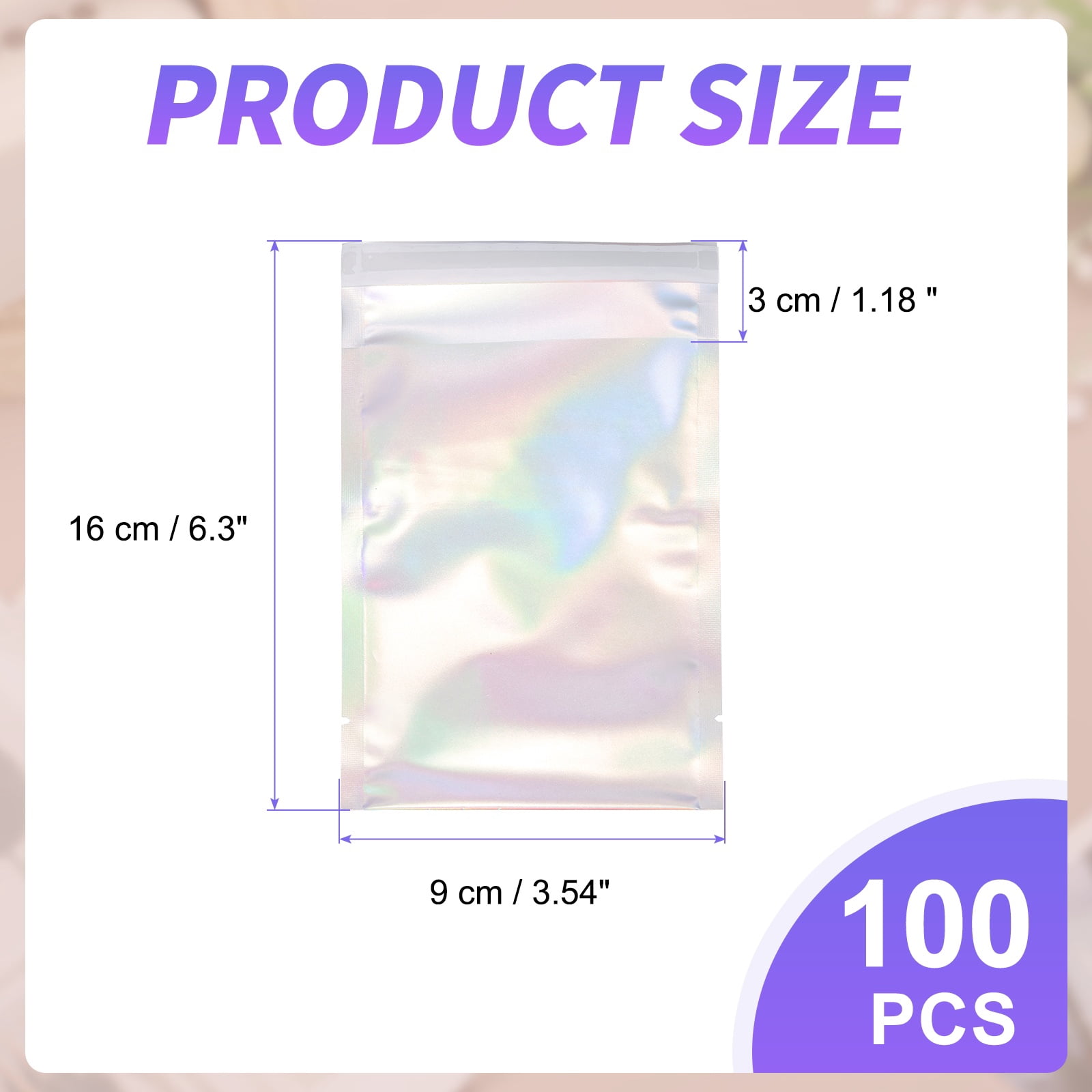 Uxcell Holographic Bags (6" x 4", Silver) (100Pcs) Holographic Metallic Poly Mailers Self Sealing Flat Foil Envelope Mailing Packaging Bags, Suit for - Jewelry/Sample/Shipping/Package