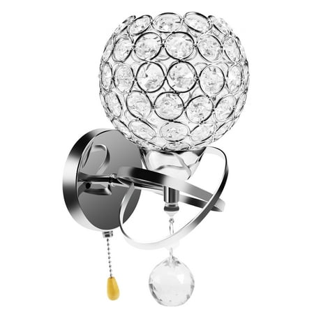 

Led Modern Crystal Wall Lamp Sconce Light Bulb Bedroom Hallway Lighting Fixture With On/Off Pull Switch