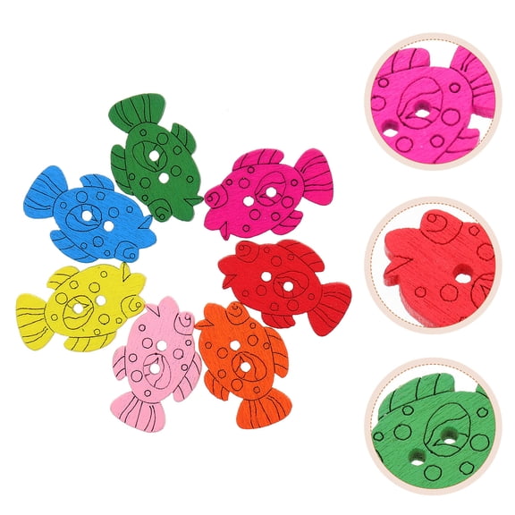 MERRYHAPY 100 Pcs Wooden Fish-Shaped Animal Buttons for Crafts, Sewing, Scrapbooking, Art Projects and Decorations