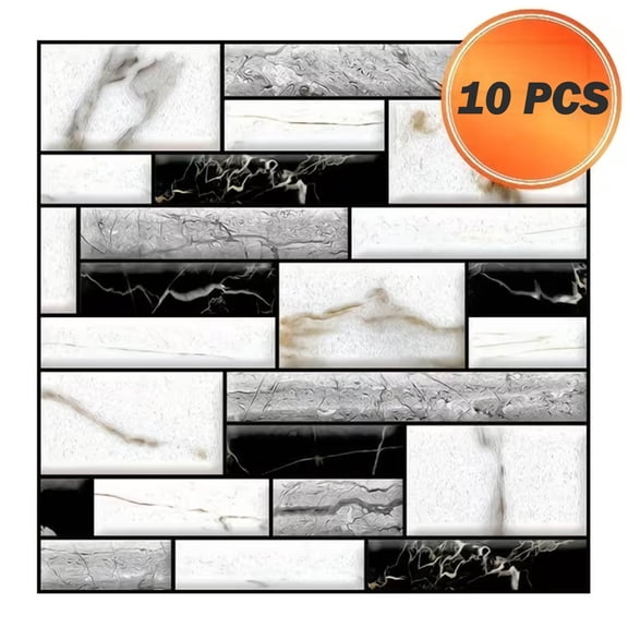HYEASTR 10-Sheet Thick Peel and Stick Kitchen Backsplash Tiles, 3D Mosaic Stone Brick Texture Waterproof Self-Adhesive Wall Tile Stick on Backsplash for Kitchen and Bathroom, 11.8*11.8inches