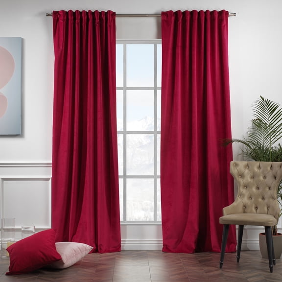 3S Brother's Solid Luxury Matte Velvet Soft Curtains Set of 2 Panels Hanging Back Tap & Rod Pocket Home Décor Bedroom Kitchen Office Windows Room Darkering ( Red-52"x120")