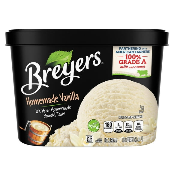 Breyers Homemade Vanilla Ice Cream Gluten-Free Kosher Dairy Milk, 1.5 Quart