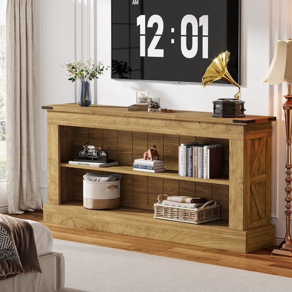 Finmind  TV Stand for 55-75 TV, Farmhouse 63  Inch Entertainment Center with Storage for Living Room, Bedroom, Brown