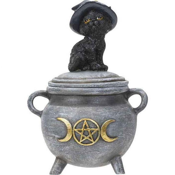 Black Cat on Cauldron Trinket Box by Medieval Collectibles