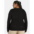 thumbnail image 3 of Terra & Sky Women's Plus Size V-Neck Lurex Pointelle Pullover Sweater, Sizes 0X-5X, 3 of 5