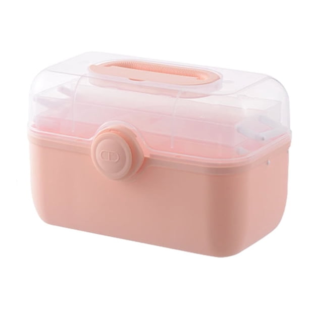 Matsuzay Caja de almacenamiento de medicina portátil, práctico contenedor de botiquín de plástico PP, almacenamiento de medicina Almacenamiento y organización del hogar rosa grande