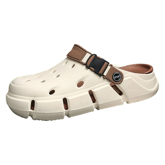 Mens Slippers,Summer Outdoor Clogs Breathable Half Toe Design On Walking Shoes for Beach and Garden Wear With Comfortable Arch Support Lightweight Sandals,Slippers for Men,Brown,8.5