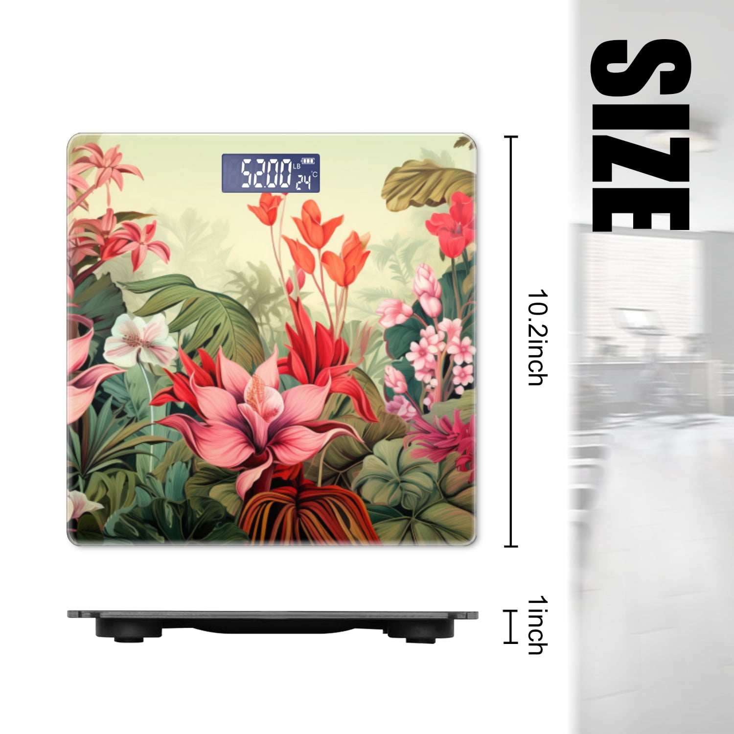 High Precision Body Weight Scale Smart Bathroom Scales with Large LCD Display(400lbs),Decorative for Bedroom-Jungle Scene With Vibrant Red And Pink Flowers