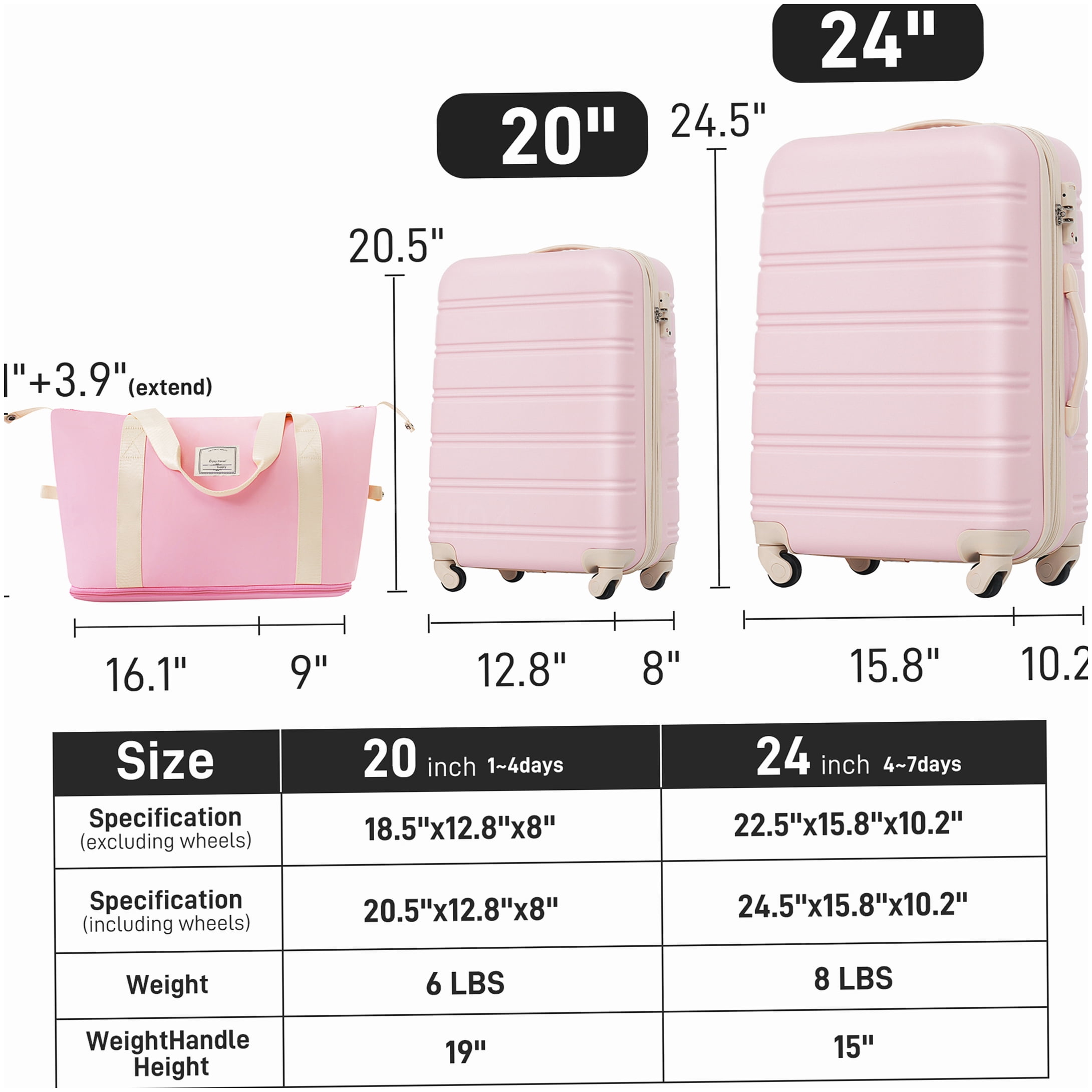 TSA Lock Lightweight ABS Hardshell Luggage Set 2-Piece, Light Pink Spinner Suitcase with Expandable Storage