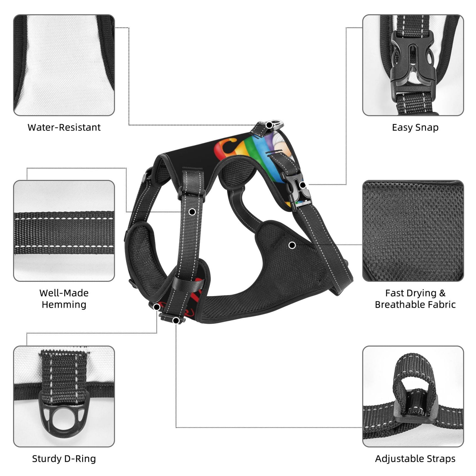 Kdxio Lgbt Gnome Print No Pull Dog Harness Adjustable Reflective Oxford Easy Control Medium Large Dog Harness for Training and Everyday-Small