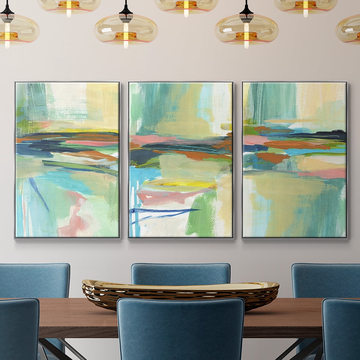 Radiant Horizon I - Framed Premium Gallery Wrapped Canvas L Frame 3 Piece Set - Ready to Hang
