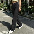 thumbnail image 6 of Women's Elastic Waist Straight Leg Pants with Pockets, Soft Casual Trousers for Work Daily Wear, Mid Waisted Long Straight Pants | UKHCCC,Black L, 6 of 7
