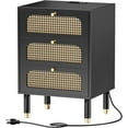 thumbnail image 3 of Rattan 3 Drawers Nightstand Bedroom Bedside Side Table with Charging Station, 3 of 8