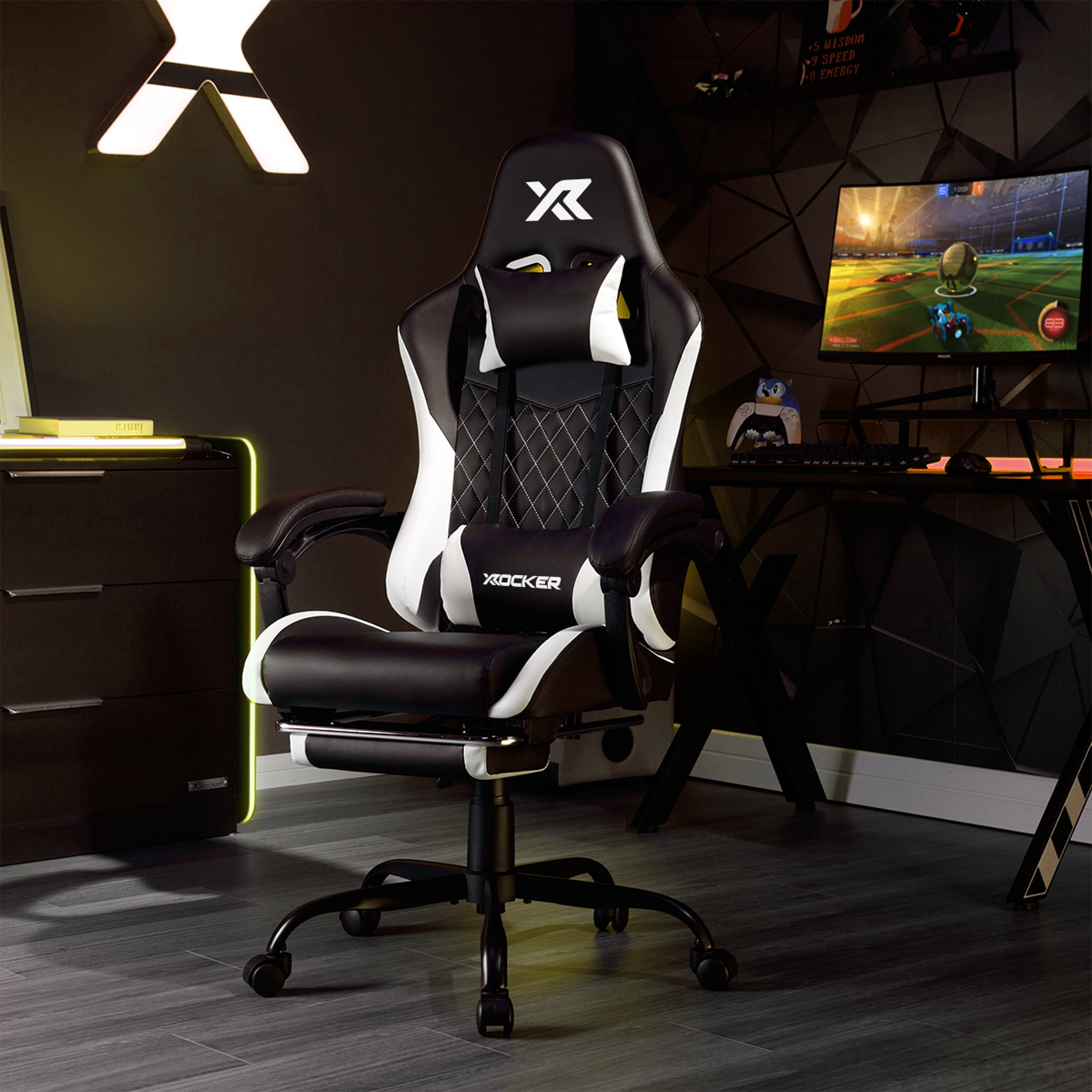 X Rocker Apex PC Gaming Chair with Massage Function and Footrest, White