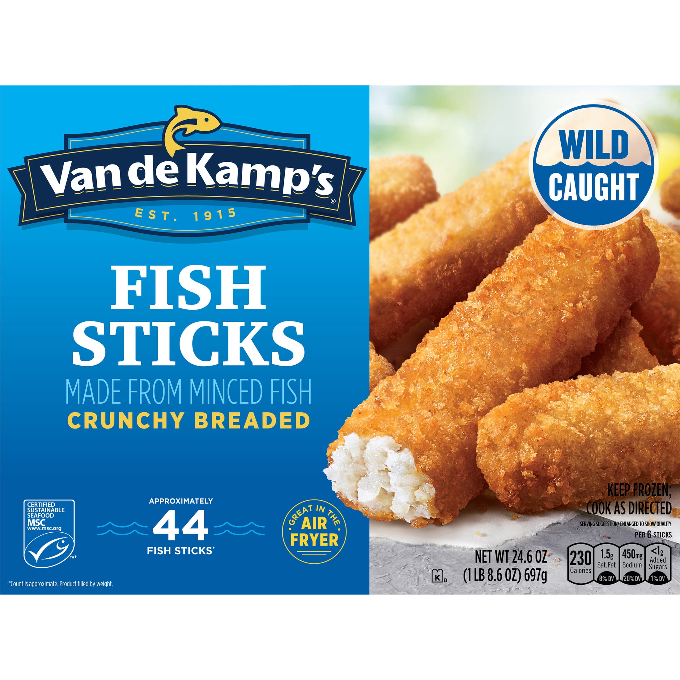 Van De Kamp's Crunchy Breaded Fish Sticks, Made With Fish, 24.6 oz. 44-Count Box (Frozen)