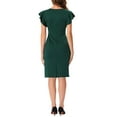 thumbnail image 3 of INSPIRE CHIC Women's Ruffle Sleeve V Neck Ruched Front Elegant Work Sheath Bodycon Dresses L Dark Green, 3 of 5