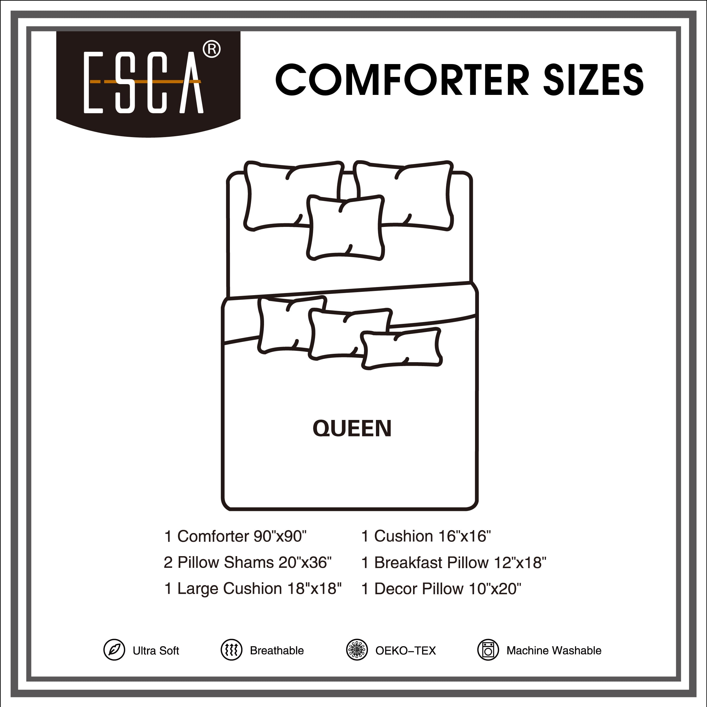 ESCA 7-Pieces Boho Black and Yellow Comforter Set, Yellow and Black Bedding Set - Queen Size