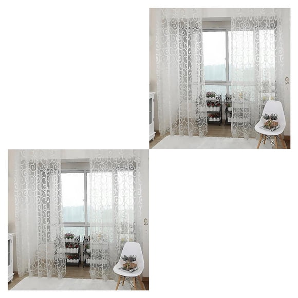 Inteprter Home Window Curtain Replacement Bedroom Flocking Decoration Drape Full Privacy Soft Protection Accessory Breathable Blanco 2piezas