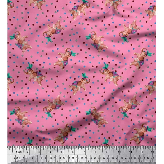 Soimoi Cotton Voile Fabric Dot & Elephant Nursery Themes Print Fabric by the Yard 42 Inch Wide