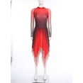 thumbnail image 3 of Oyolan Women Asymmetrical Praise Dance Dress Long Sleeve Contemporary Dance Costumes Red M, 3 of 7