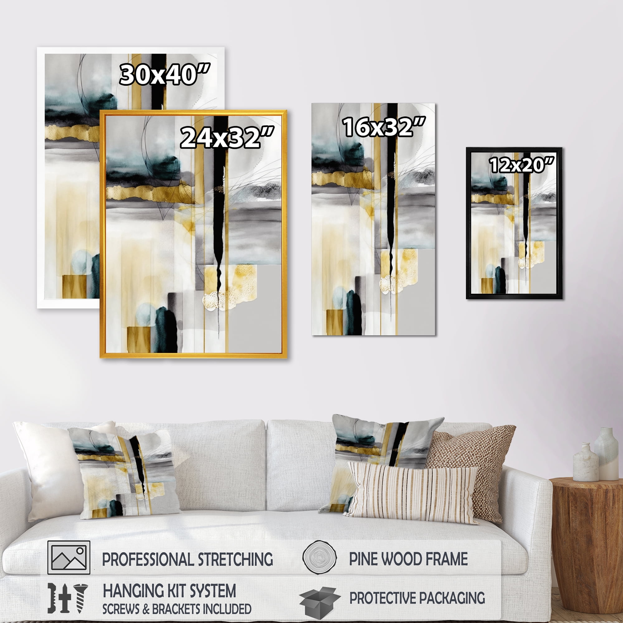 Designart Abstract Transitional Shapes Black IV Canvas Wall Art