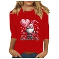 thumbnail image 1 of Staron Vente de Liquidation Chandails de la Saint-Valentin pour Femmes Mode Décontractée Chandails à Col Rond Manches 3/4 T-Shirt Mignon avec Cœur Cadeaux de la Saint-Valentin Chemisiers, 1 of 4
