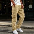 thumbnail image 2 of TOMVIGX Cargo Pants for Men Drawstring Casual Baggy Beige Pants Elastic Waist Sweatpants Athletic Straight Leg Sweatpants Hiking Work Pants, 2 of 8