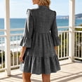 thumbnail image 5 of Blmnix Vacation Dress Dress Women Peplum Gingham Dress A Line Dresses Dresses Mid-Length V-Neck Black 3/4 Sleeve Adaptable Summer Dresses Casual M, 5 of 5