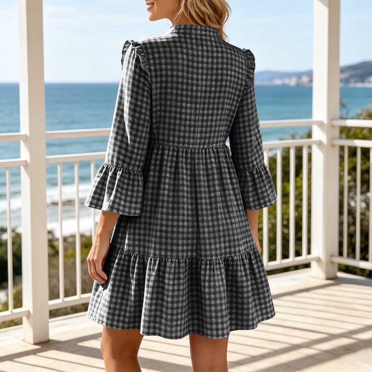 gingham shift mini dress Vbvc Women's Gingham Sleeveless Shift Mini Dress,Ladies Crew Neck A-Line Tunic Dress,Casual Summer Plaid Sundress For Women,Light Blue,S-2XL