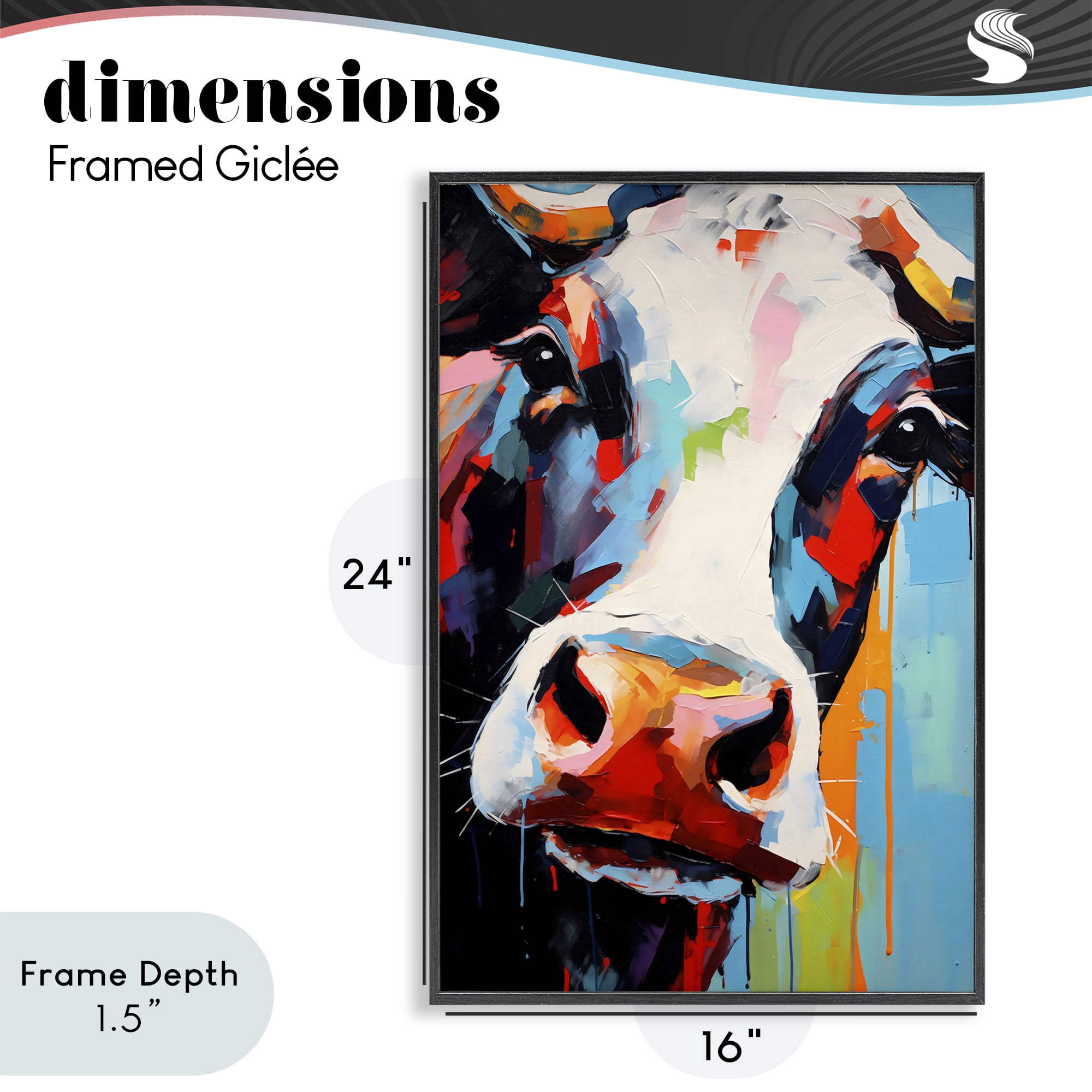 Stupell Industries Cow Of Many Colors Black Framed Giclee Art, design by Creative Studio