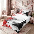 thumbnail image 3 of Manfei Minimal Fuji Twin Sheet Sets for Home, Maple Pagoda Bedding for Office, Black Red White 3-Piece, 1 Flat Sheet, 1 Fitted Sheet and 1 Pillowcase, 3 of 6
