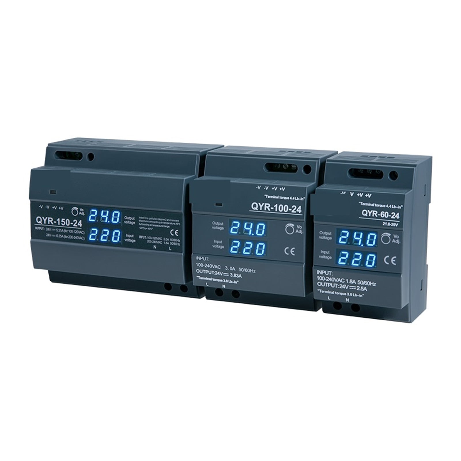 QYR-60W 100W 120W DIN Rail Switching Power Supply AC-DC 12V 24V With Digital Display Industrial For LED Light Strip
