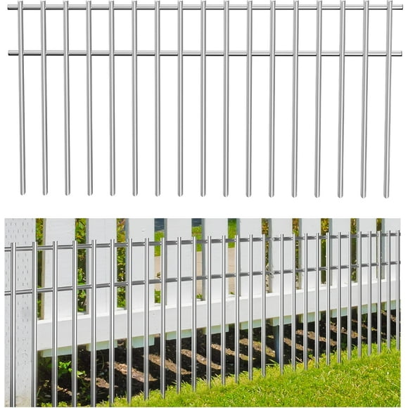 Animal Barrier Fence xUnderground Decorative Garden Fence Rustproof NoDig Fence Metal Dog Fence Ground Fence Stakes for Outdoor Garden Yard Patio Silver (AGE)