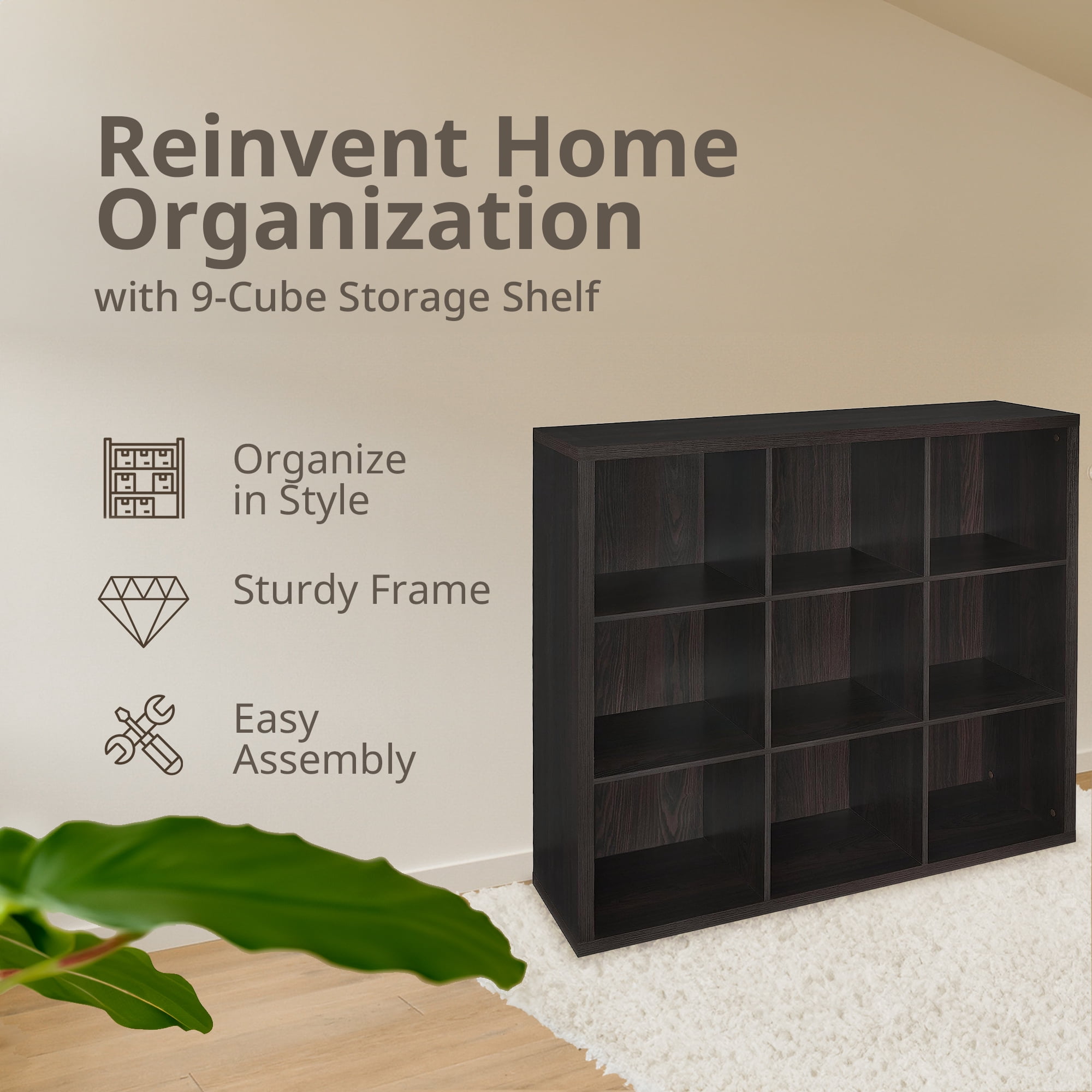 ClosetMaid 9 Cube Storage Shelf Bookshelf Organizer with Back Panel, Black