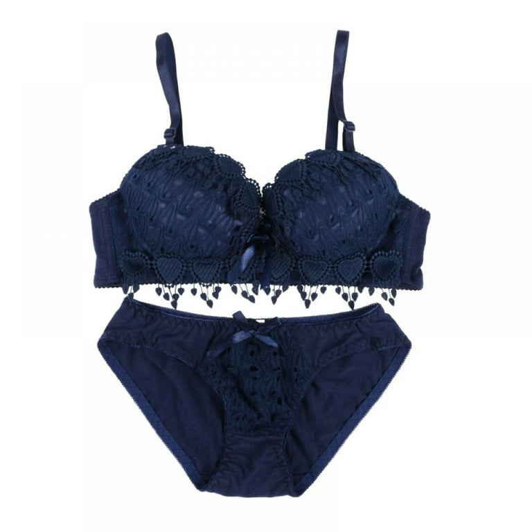 Hot Sexy Push Up Bra Set Brand Deep V Brassiere Thick Cotton Women Underwear  Set Lace Blue Embroidery Flowers Lingerie B C Cup - Price history & Review