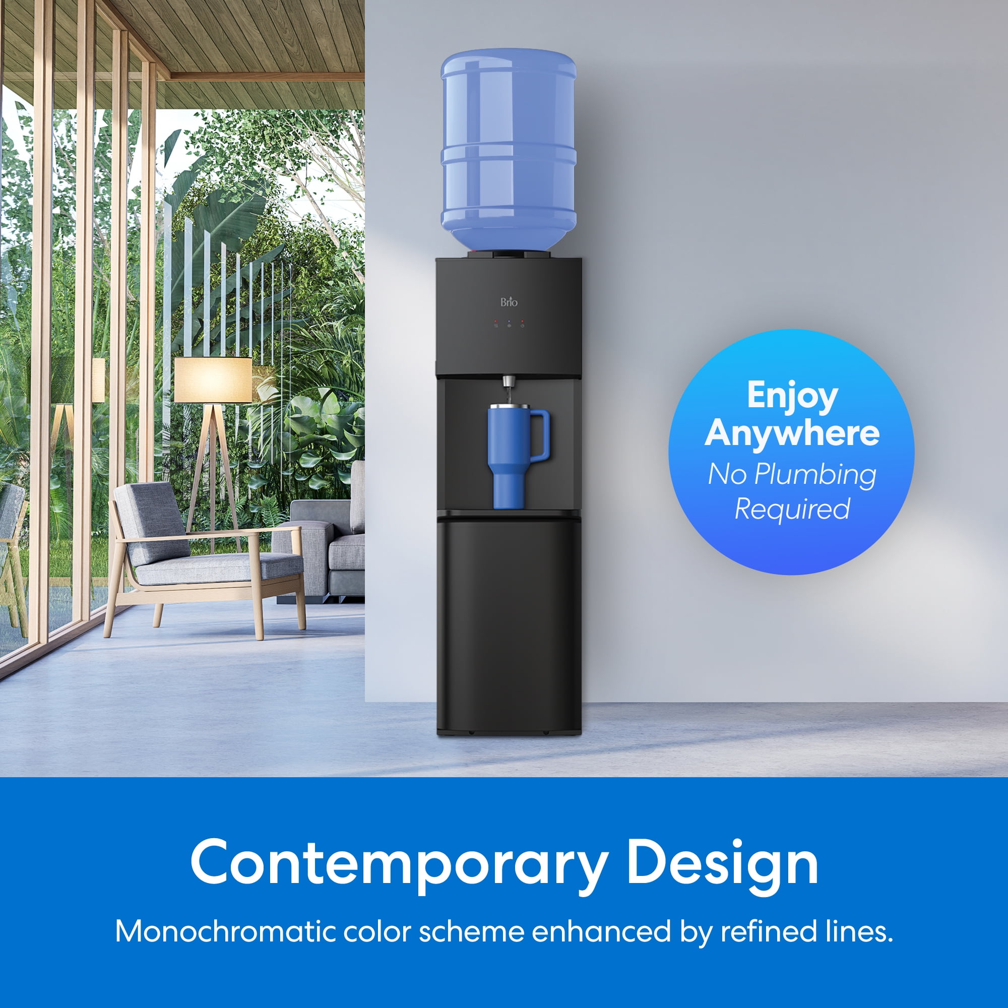 Brio 530 Top Load Hot & Cold Water Dispenser with LED Indicator Lights, 3 & 5 Gallon Capacity, Black