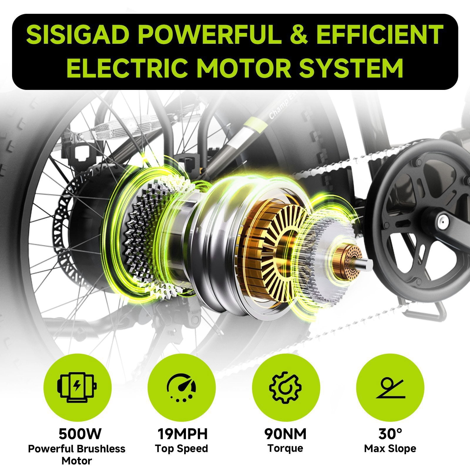 SISIGAD Electric Bike for Adults, 500W Peak 750W Battery Long Range, 20mph E Mountain Bike, 20"×4.0" Fat Tire Ebike, Electric Bicycle 48V/10.4AH UL2849