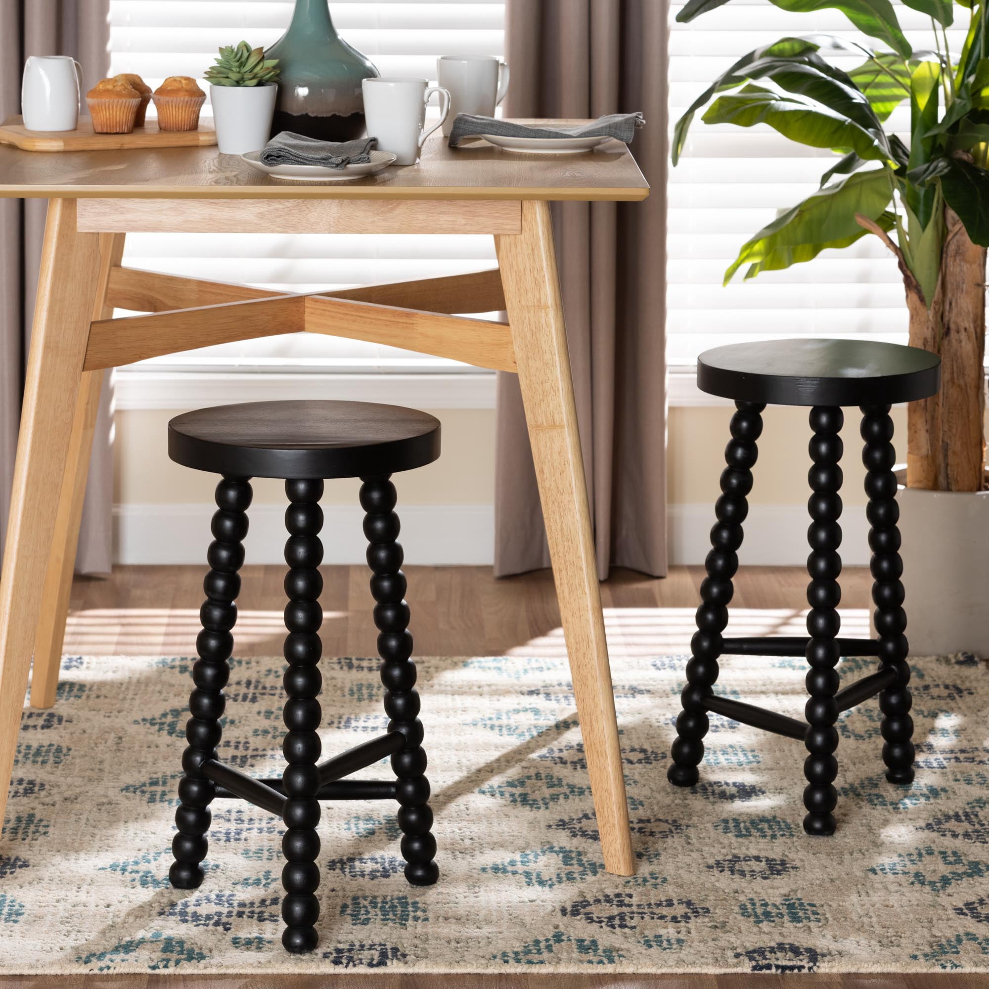 bali & pari David Traditional Counter Stool, Counter Height, Black