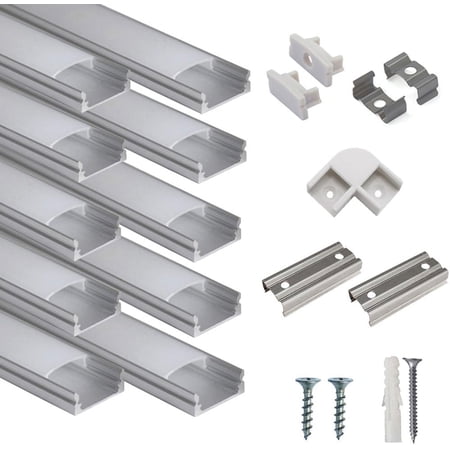 10-Pack 3.3ft/1Meter U Shape LED Aluminum Channel System with Milky Cover, End Caps and Mounting Clips, Profile for Strip Light Installations, Very Easy Installation