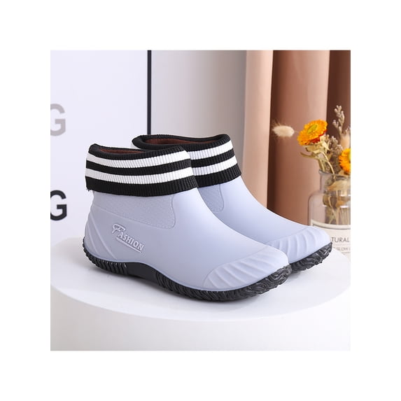 Rotosw Ladies Garden Shoe Slip On Work Shoes Flat Rain Boots Nonslip Ankle Bootie Kitchen Waterproof Gray-1 7