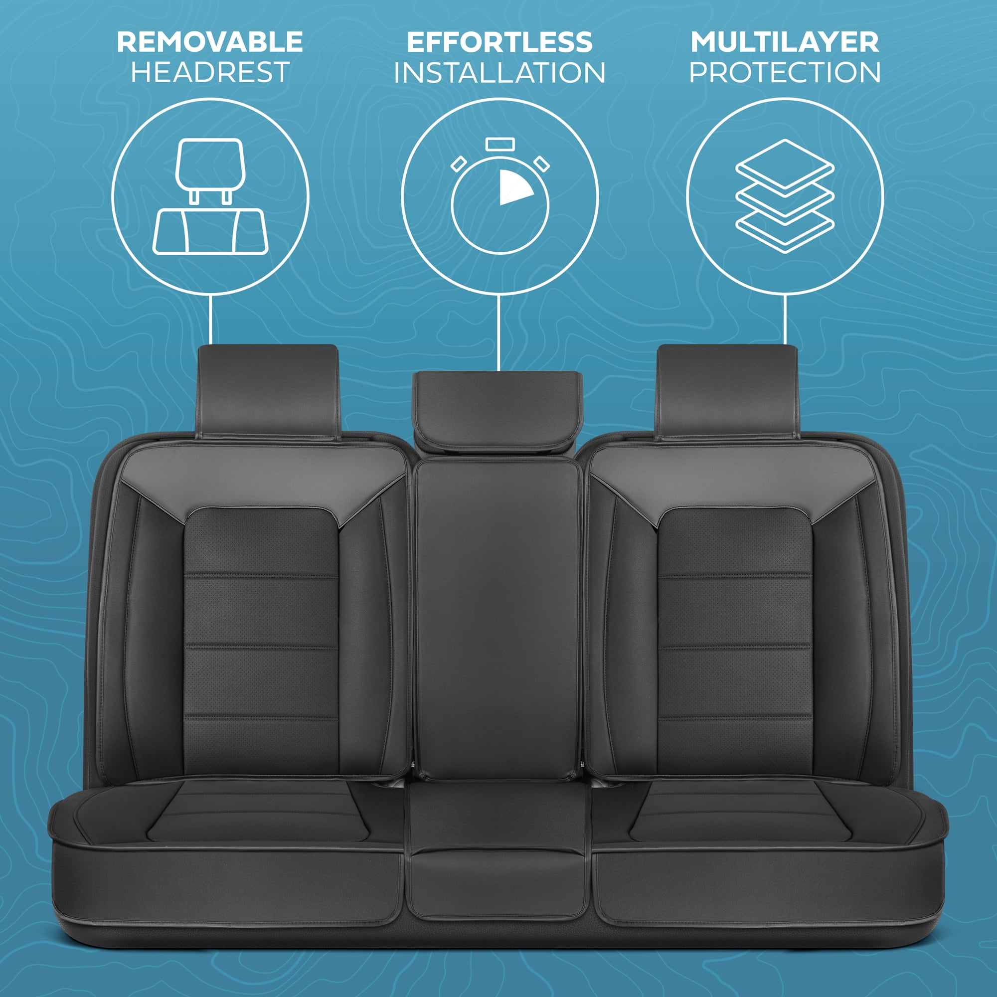 Motorbox Classic Edition Bench Seat Cover, Premium Faux Leather Back Seat Covers for Cars Trucks Vans SUV, Rear Car Seat Covers Back Seats Only, Automotive Interior Cover - Gray