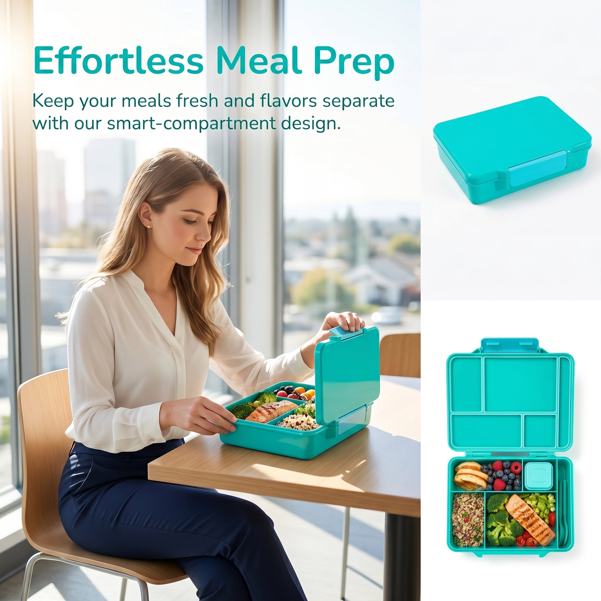 Unique Bargains 5-Compartment Leak-Proof Meal Lunch Bento Box Green
