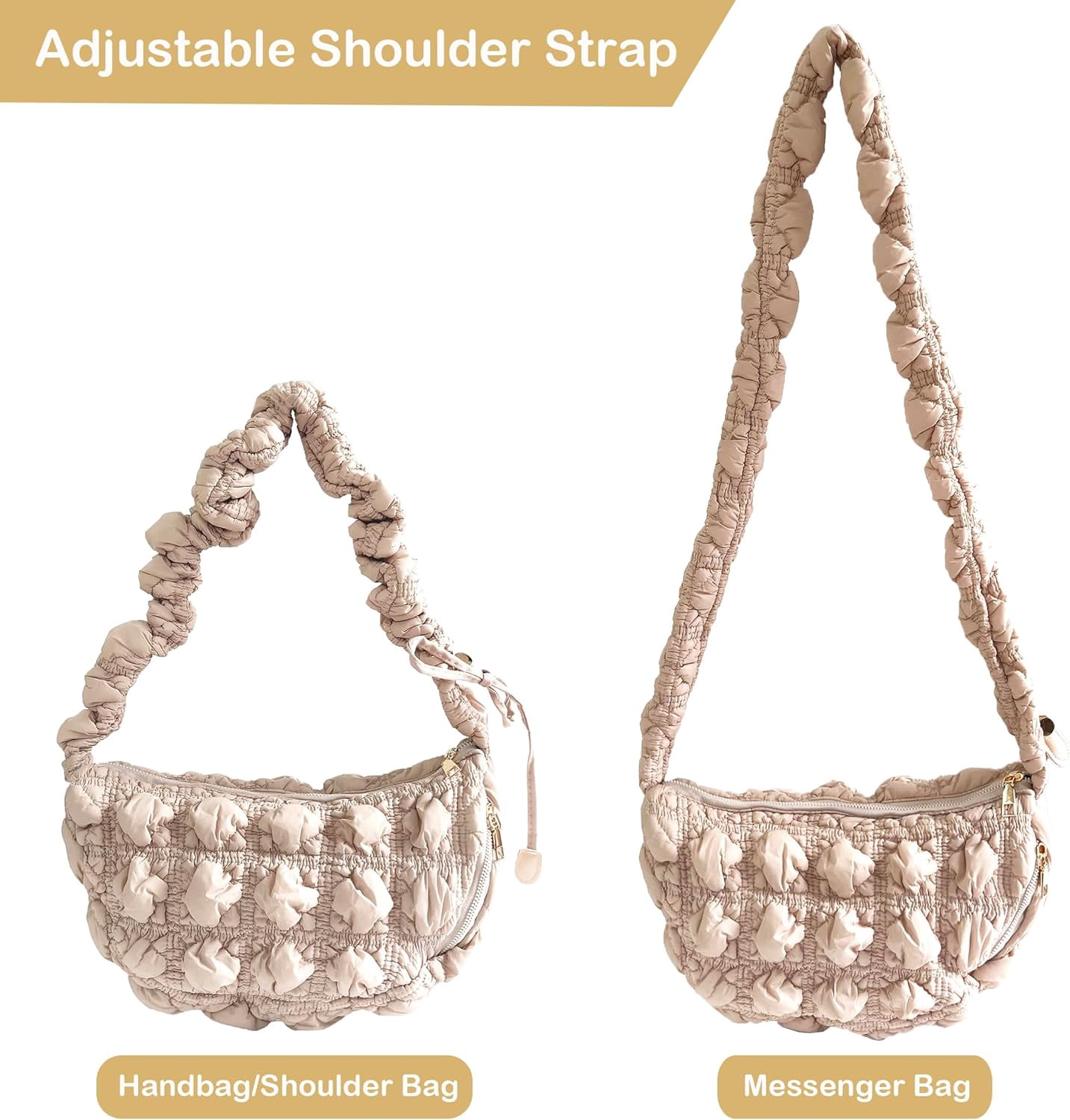 Small Bag,Adjustable Shoulder Strap Puffer Crescent Crossbody Bags Lightweight Hobo Handbag Puff Purse