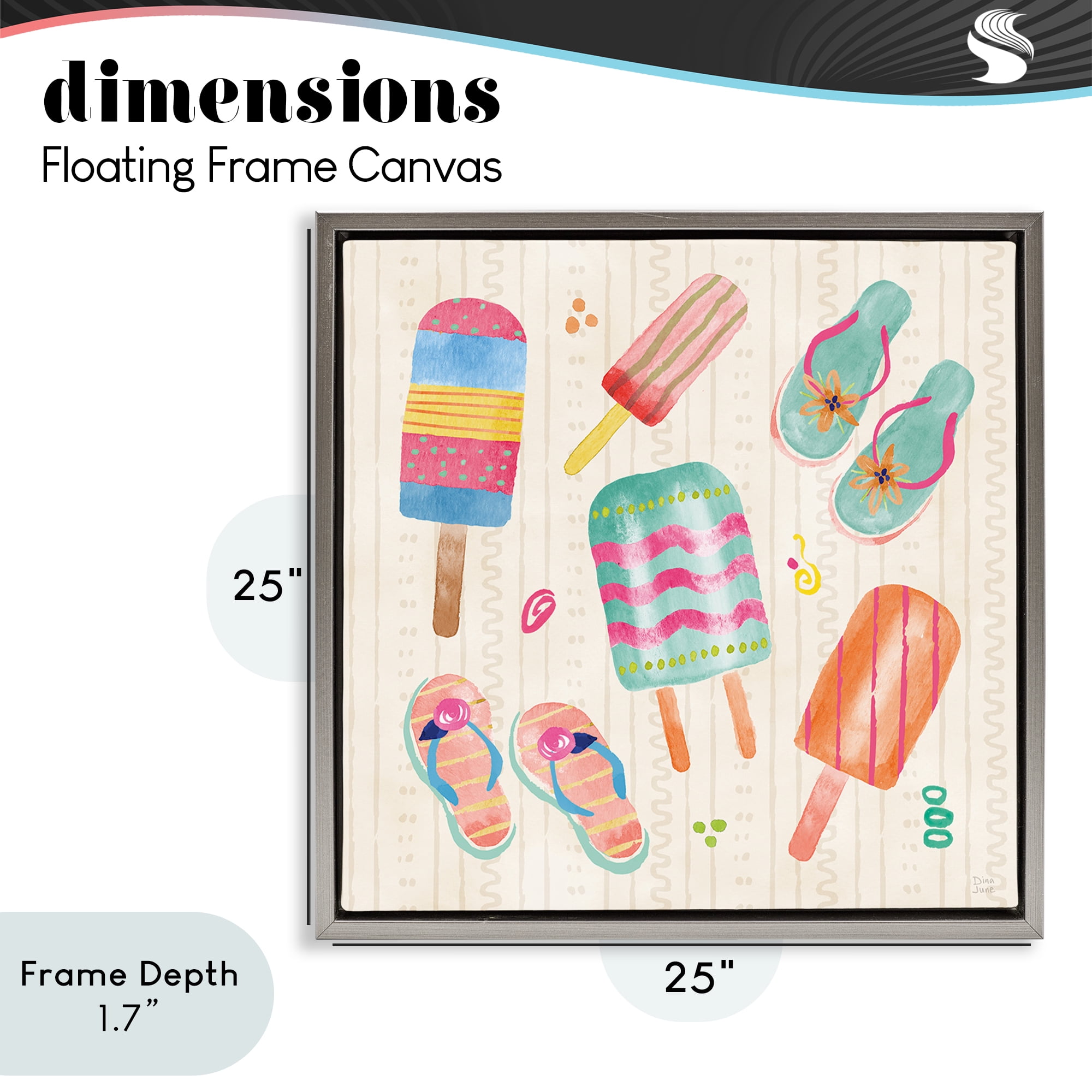 Stupell Industries Summer Popsicles & Sandals Gray Framed Floater Canvas Wall Art, design by Dina June