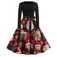 thumbnail image 4 of Christmas Dresses for Women Women's Fashion Vintage Long Sleeve Round Neck Christmas Printed Evening Party Dresses for Formal Event,Deep Red,XL, 4 of 4