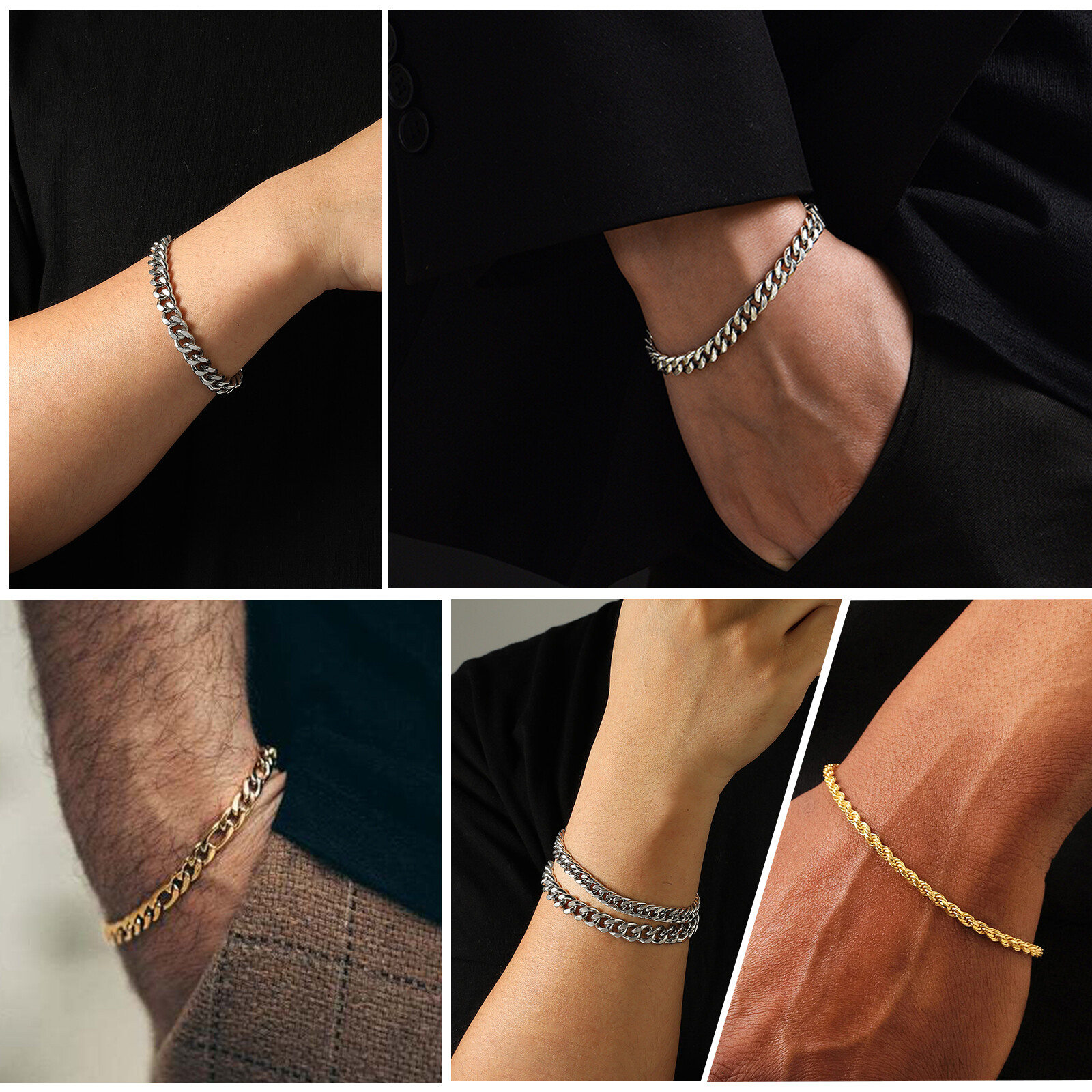 APSVO 6-Piece Silver Stainless Steel Chain Bracelets photo 2